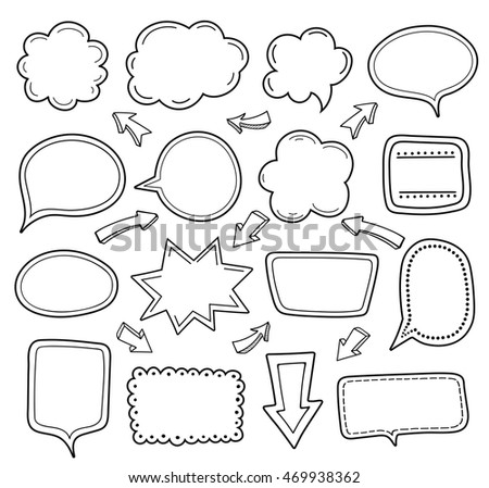 Empty speech balloon collection. Set of talking cloud and arrows.