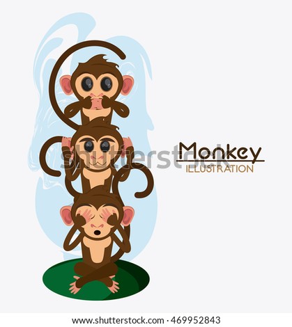 monkey cartoon animal ape icon set. Colorful design. Vector illustration