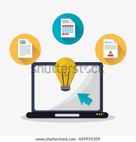 Spreadsheet laptop bulb document infographic icon. Colorful design. Vector illustration