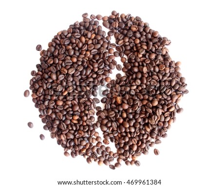 Coffee beans roasted photo bean shape on white background