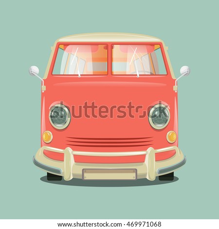 Pink color minibus . Cartoon colorful vector illustration