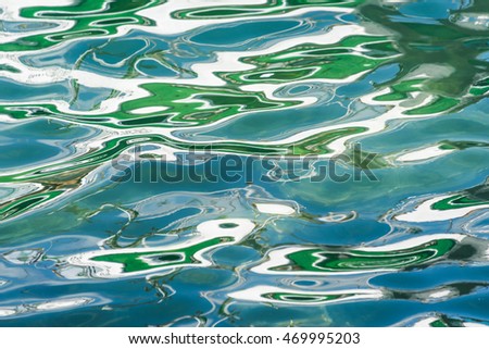 green and blue reflections on water ripples in an abstract image.
