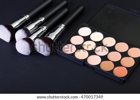 Professional makeup brushes, colorful palette, natural bristle