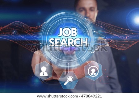 Business, Technology, Internet and network concept. Young businessman, select on the virtual display: job search