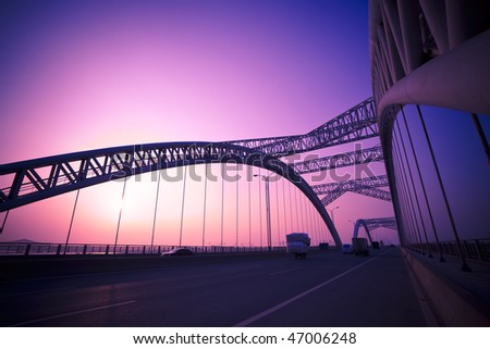 modern bridge on the sunset background outdoor.