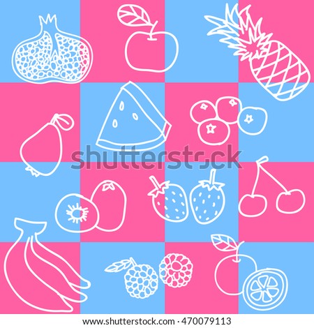 set of fruit doodle background