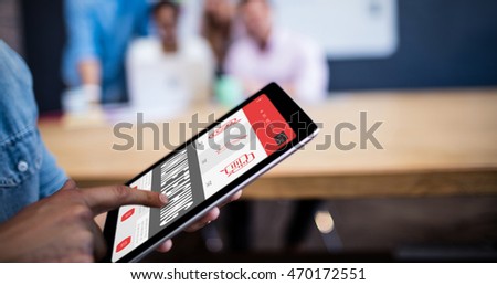 Online teaching interface against man using digital tablet at office