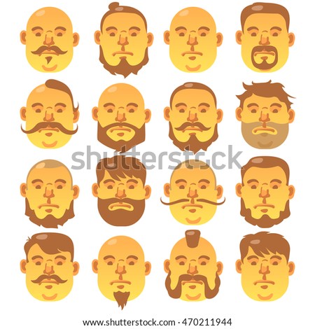 Set of Human faces with different hairstyle and beard; Yellow Portrait of a man vector illustration
