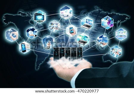 Businessman hand showing the Concept of Internet and Information Technology