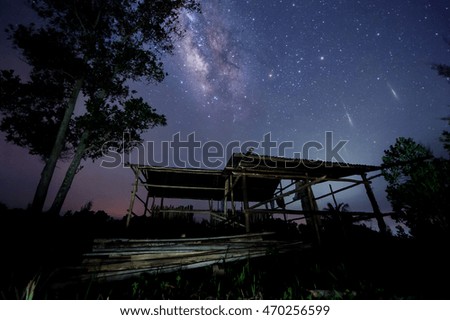 Milky way galaxy with stars and space dust in the universe, Long exposure photograph, with grain, noise, blur and soft focus.
