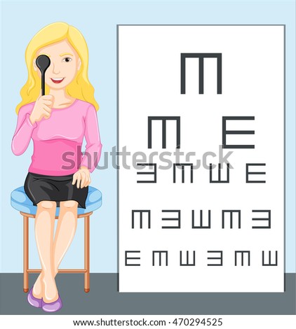 Woman holding eye patch and reading from chart illustration