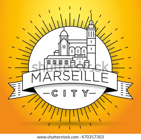 Minimal Vector Marseille City Linear Skyline with Typographic Design