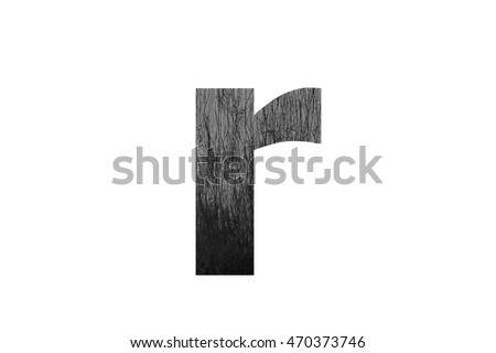The letter "r" with crack-like branches (black and white) insided