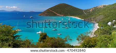 Panoramic view of tropical shoreline in British Virgin Island (BVI), Caribbean Royalty-Free Stock Photo #470492840