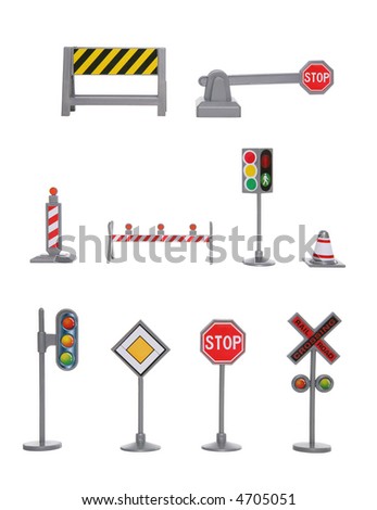 A large variety of traffic signs over a white background