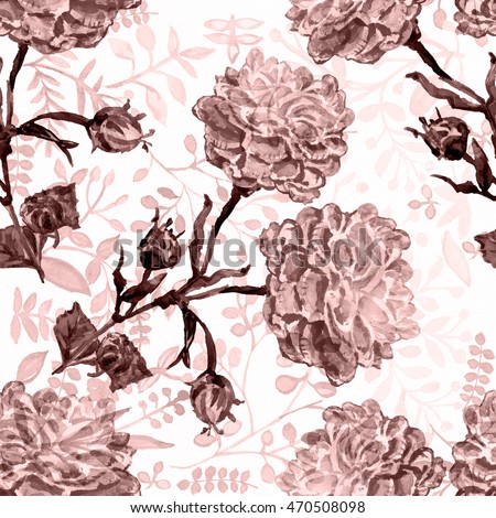 Watercolor seamless bright background from picturesque tropical flowers.Picturesque surface for exotic fabric.Floral clip art with colors and layers effect!Flower background with roses 