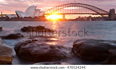 Sunset over Sydney, Australia Harbor Royalty-Free Stock Photo #470524244