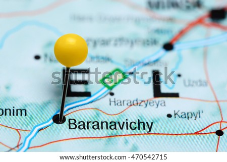 Baranavichy pinned on a map of Belarus
