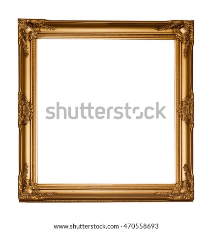 Square wooden frame. Gold museum frame 