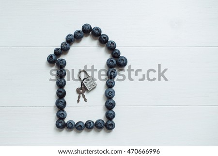 Home symbol made with fresh blueberries with lock and key