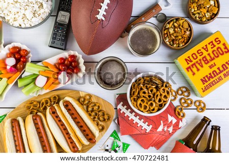 Appetizers on the table for the football party. Royalty-Free Stock Photo #470722481