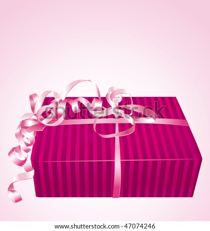 Beautiful pink present. Celebration card.
