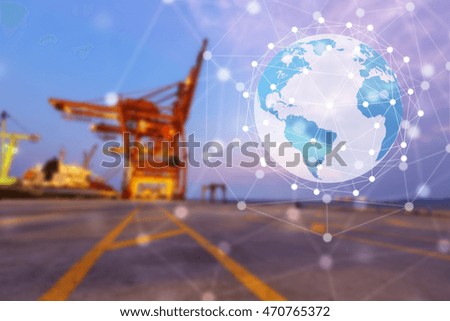 Global connection concept of Industrial Container Cargo freight ship at dusk for Logistic Import Export background (Elements of this image furnished by NASA)