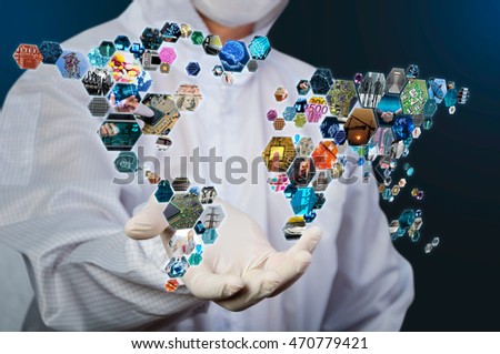 engineer showing world map made by hexagon shape image
