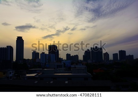 Silhouette building in Bangkok from Thailand,copy space.