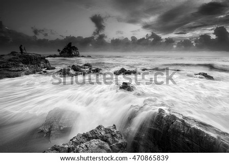 Beautiful long exposure seascape in black and white. Nature composition.