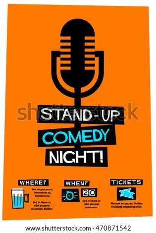 Stand Up Comedy Night! (Flat Style Vector Illustration Performance Show Poster Design) with Where, When And Ticket Details