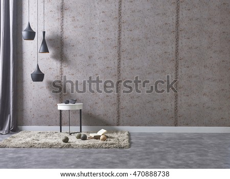 empty living room coffee table and lamp modern interior decor and carpet wall