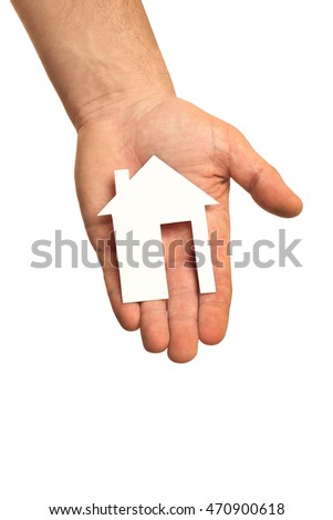 Men hand holding paper house