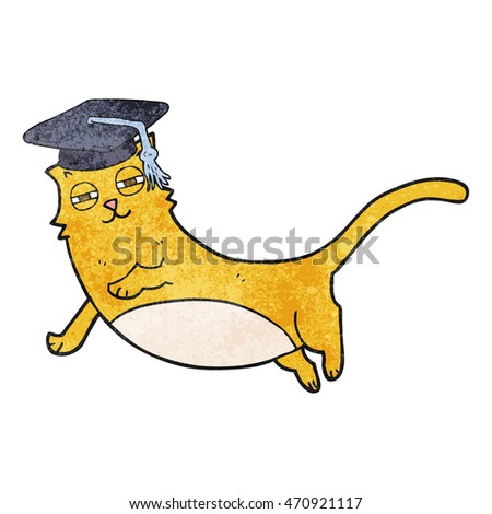 freehand drawn texture cartoon cat with graduate cap