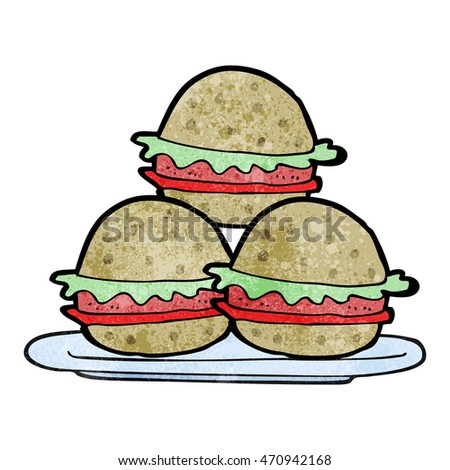 freehand textured cartoon plate of burgers