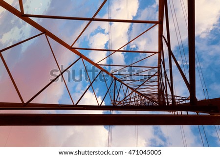 the old line of electric transmission / vivid evening the picture on the background of the colorful sky