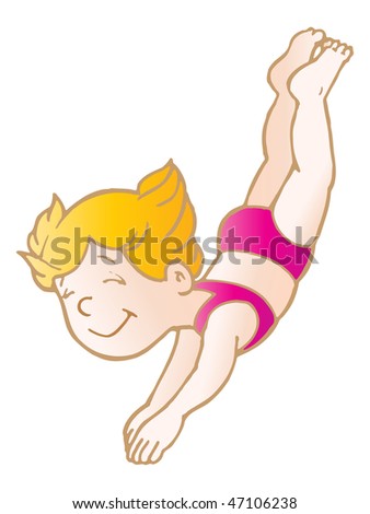 Illustration of a girl diving into the water on white background