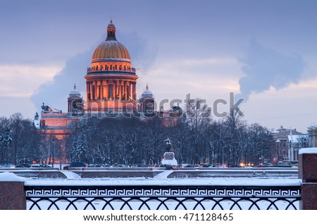 St Isaak's Cathedral, cold winter morning, January, Saint-Petersburg, Russia Royalty-Free Stock Photo #471128465