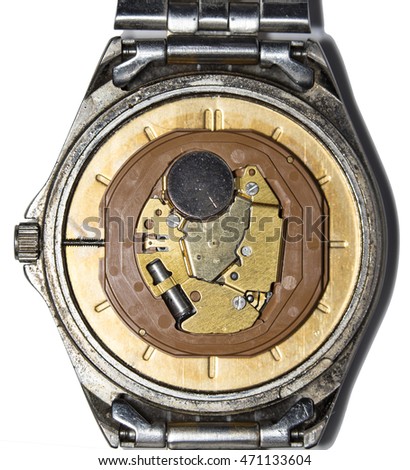 quartz mechanism of watch, battery, coil, high resolution and detail