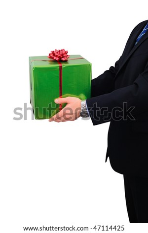 Businessman is giving a big present