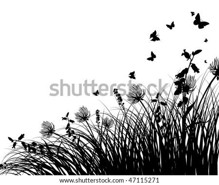 Vector grass silhouettes background. All objects are separated.