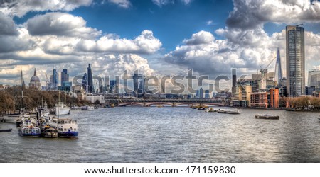 City of London upon Thames river. View from Waterloo bridge