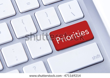 Priorities word in red keyboard buttons