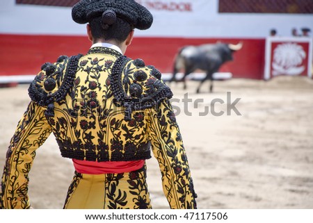 Matador in Ring with Bull Royalty-Free Stock Photo #47117506