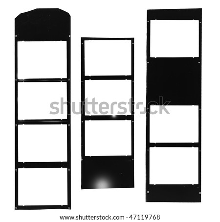 Medium format filmstrip,  picture frames, light incidence, picture frames,with free copy space,isolated on white background