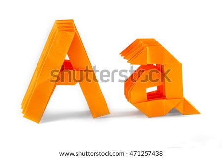 Origami alphabet letter A from the orange paper