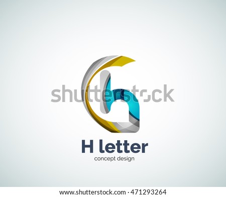 Abstract H geometric letter logo template. Overlapping transparent wave elements composition