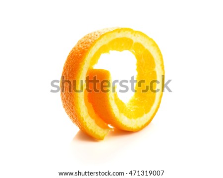 Orange peel against white background. Orange with shell isolated
