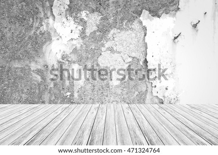 Metal rust wall texture surface white color use for background with Wood terrace and world map (Outline elements of world map image from NASA public domain)