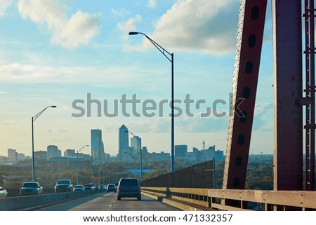 Jacksonville skyline from bridge in florida USA coming from Atlantic Beach
